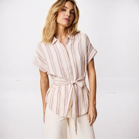 🌻NEW UNTUCKit Linen Blend Tie-Front Issa Shirt Size 16 - Picture 2 of 11